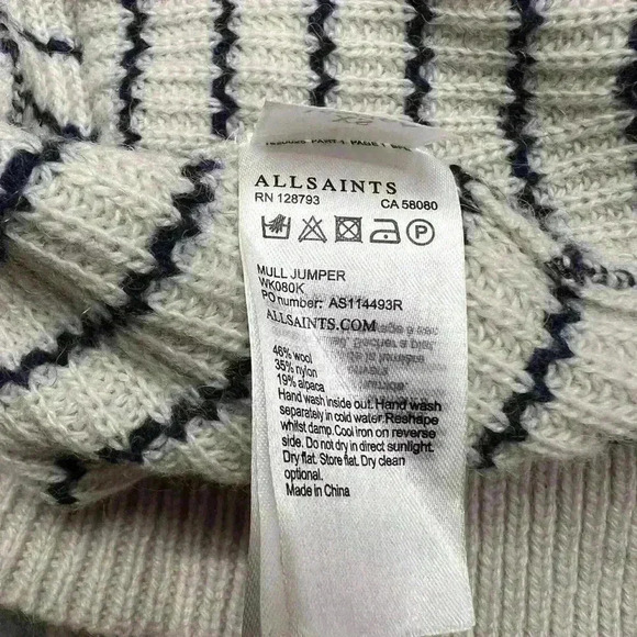 AllSaints women Mull cold shoulder Striped White wool sweater long sleeve Merino - Picture 8 of 8